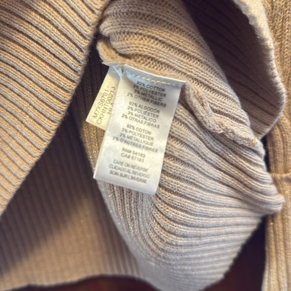 Calvin Klein Tan With Gold Metallic Cowl Neck Sweater - Picture 14 of 14